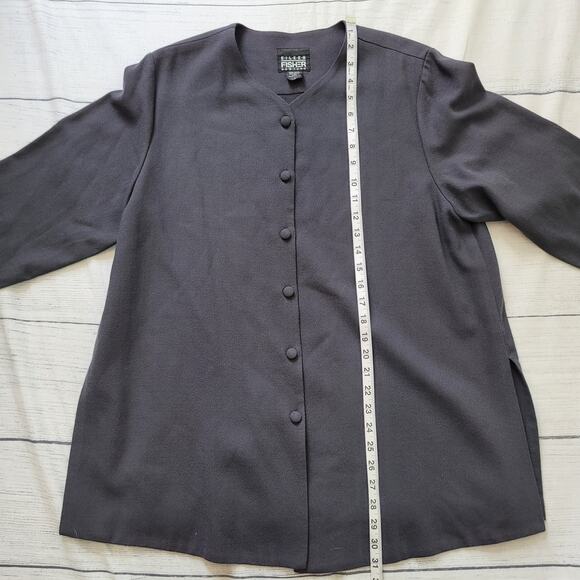 Eileen Fisher Size M 100% Wool Long Sleeve Button Up Tunic Top Gray Mature - Picture 4 of 7